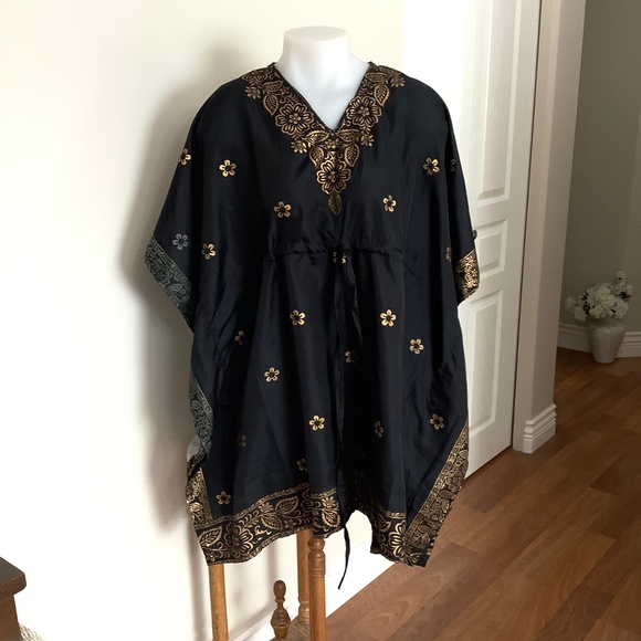 Black&Gold light caftan tunic XL 39-42 bust - Picture 1 of 12